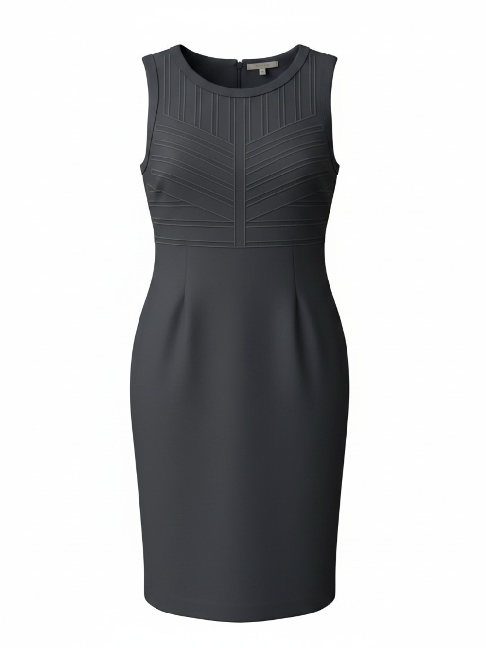 T Tahari Charcoal Gray Sleeveless Sheath Dress with Geometric Bodice
